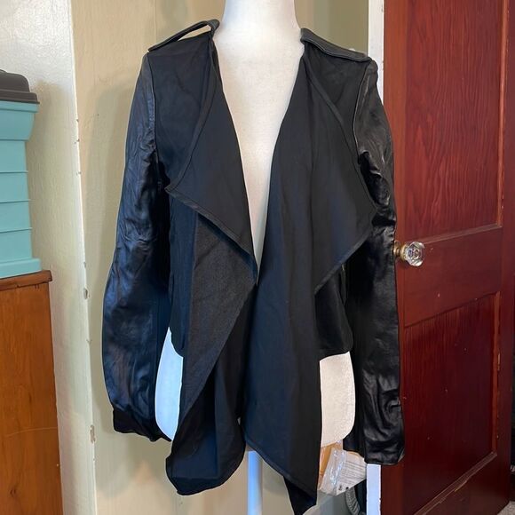 Parker Leather Sleeve & Cloth Torso Crop Jacket - Picture 1 of 8